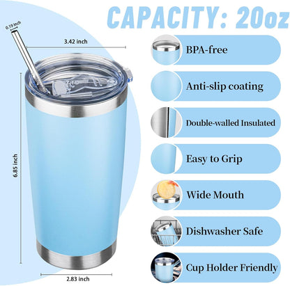 20 oz Tumbler with Lids and Straws, Stainless Steel Insulated Travel Coffee Mug, Double Wall Vacuum Insulated Tumblers, Powder Coated Coffee Tumbler for Cold & Hot Drinks (Light Purple)