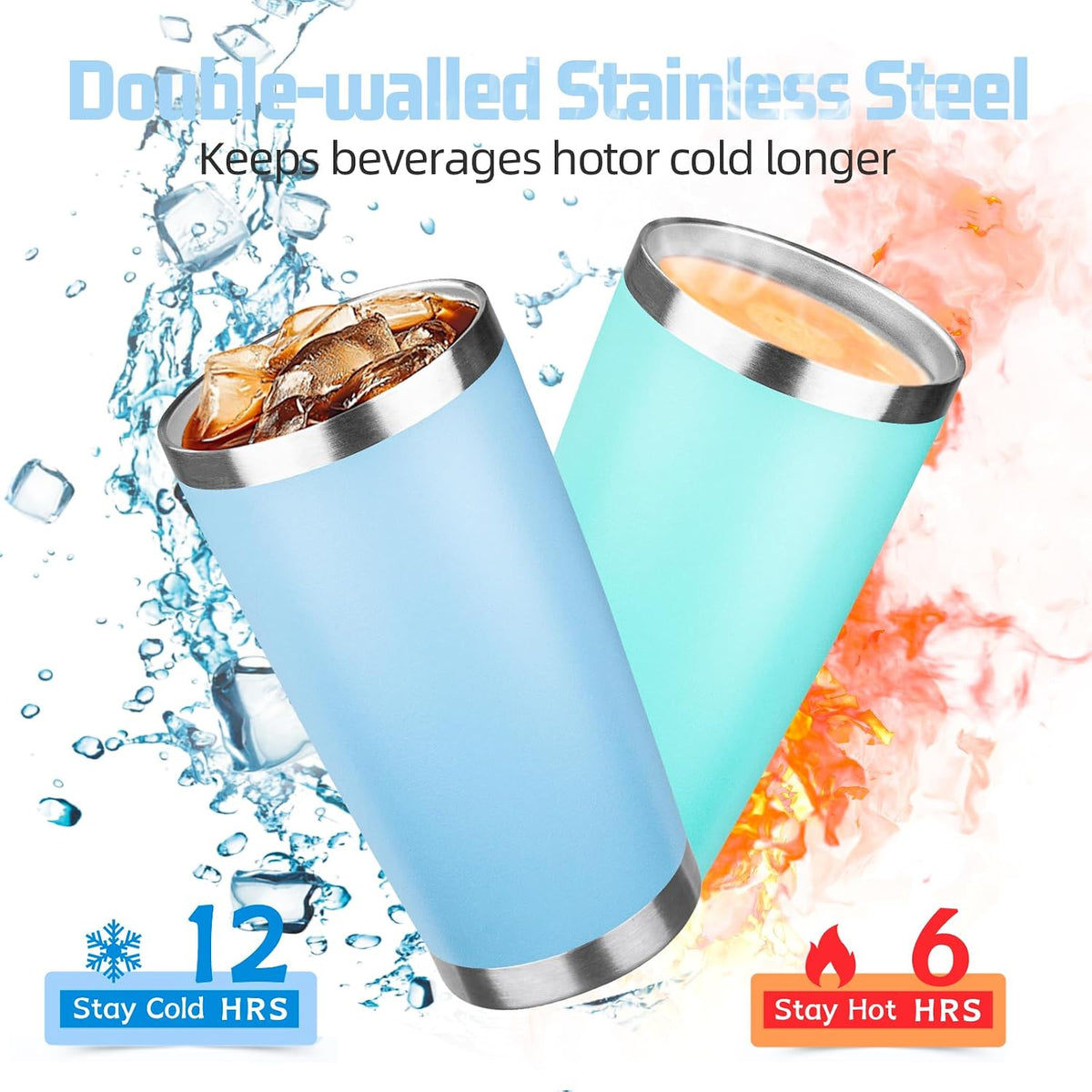 20 oz Tumbler with Lids and Straws, Stainless Steel Insulated Travel Coffee Mug, Double Wall Vacuum Insulated Tumblers, Powder Coated Coffee Tumbler for Cold & Hot Drinks (Light Purple)