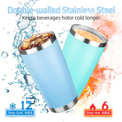 20 oz Tumbler with Lids and Straws, Stainless Steel Insulated Travel Coffee Mug, Double Wall Vacuum Insulated Tumblers, Powder Coated Coffee Tumbler for Cold & Hot Drinks (Light Purple)