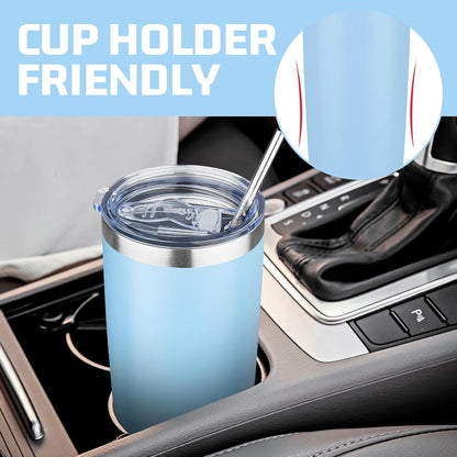 20 oz Tumbler with Lids and Straws, Stainless Steel Insulated Travel Coffee Mug, Double Wall Vacuum Insulated Tumblers, Powder Coated Coffee Tumbler for Cold & Hot Drinks (Light Purple)