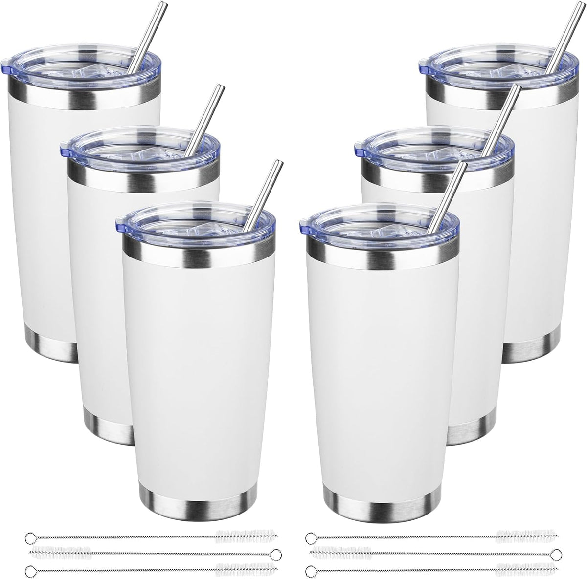 20 oz Tumbler with Lids and Straws, Stainless Steel Insulated Travel Coffee Mug, Double Wall Vacuum Insulated Tumblers, Powder Coated Coffee Tumbler for Cold & Hot Drinks (Light Purple)