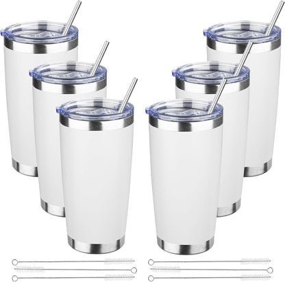 20 oz Tumbler with Lids and Straws, Stainless Steel Insulated Travel Coffee Mug, Double Wall Vacuum Insulated Tumblers, Powder Coated Coffee Tumbler for Cold & Hot Drinks (Light Purple)