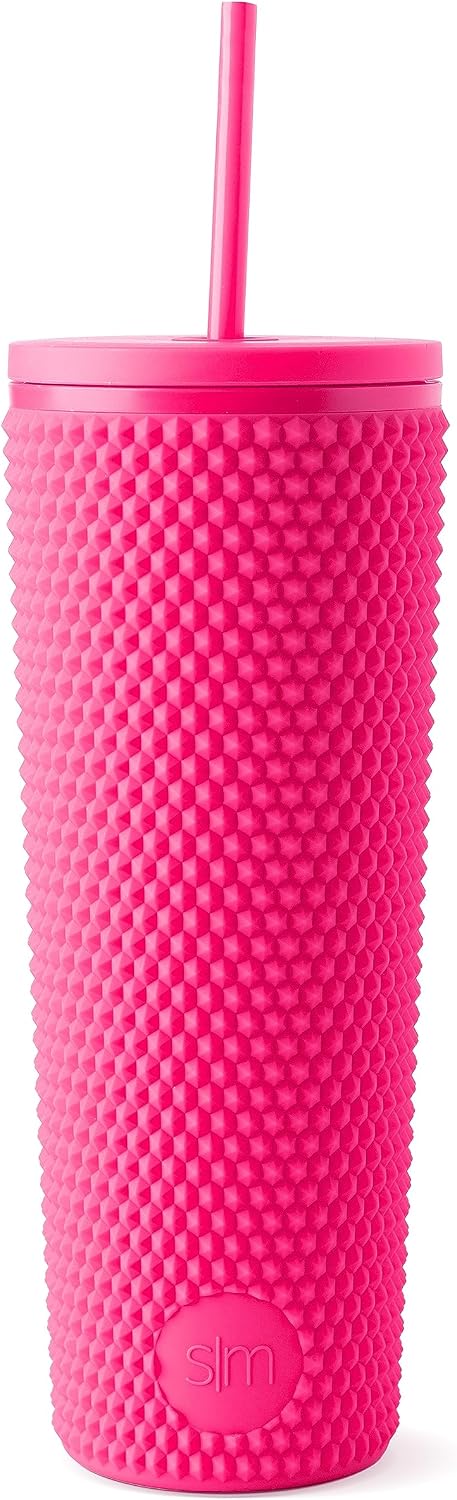 Textured Plastic Tumbler, Straw Lid | 24oz | Pink