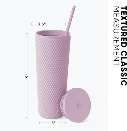 Textured Plastic Tumbler, Straw Lid | 24oz | Pink