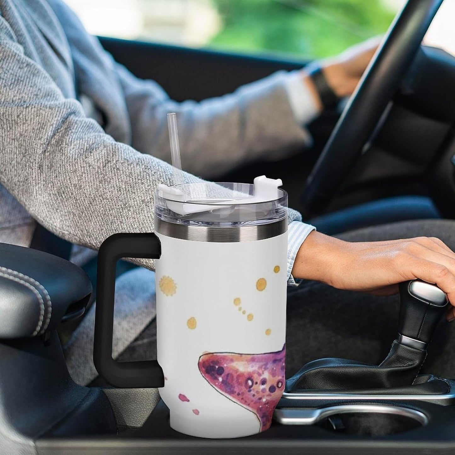 Space Constellation 304 Stainless Steel Double Wall Insulated Tumbler with Leakproof Slide Lid and Straw Large Capacity Travel Mug Black-Space Constellation