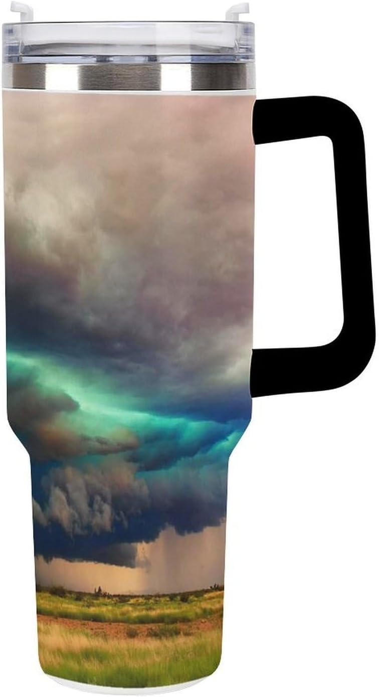 Space Constellation 304 Stainless Steel Double Wall Insulated Tumbler with Leakproof Slide Lid and Straw Large Capacity Travel Mug Black-Space Constellation