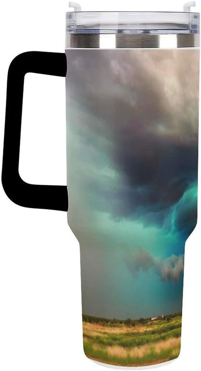 Space Constellation 304 Stainless Steel Double Wall Insulated Tumbler with Leakproof Slide Lid and Straw Large Capacity Travel Mug Black-Space Constellation