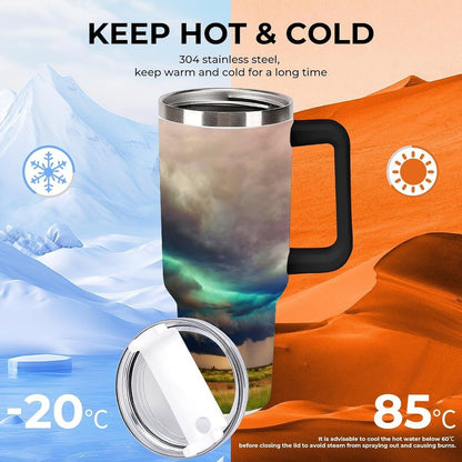 Space Constellation 304 Stainless Steel Double Wall Insulated Tumbler with Leakproof Slide Lid and Straw Large Capacity Travel Mug Black-Space Constellation