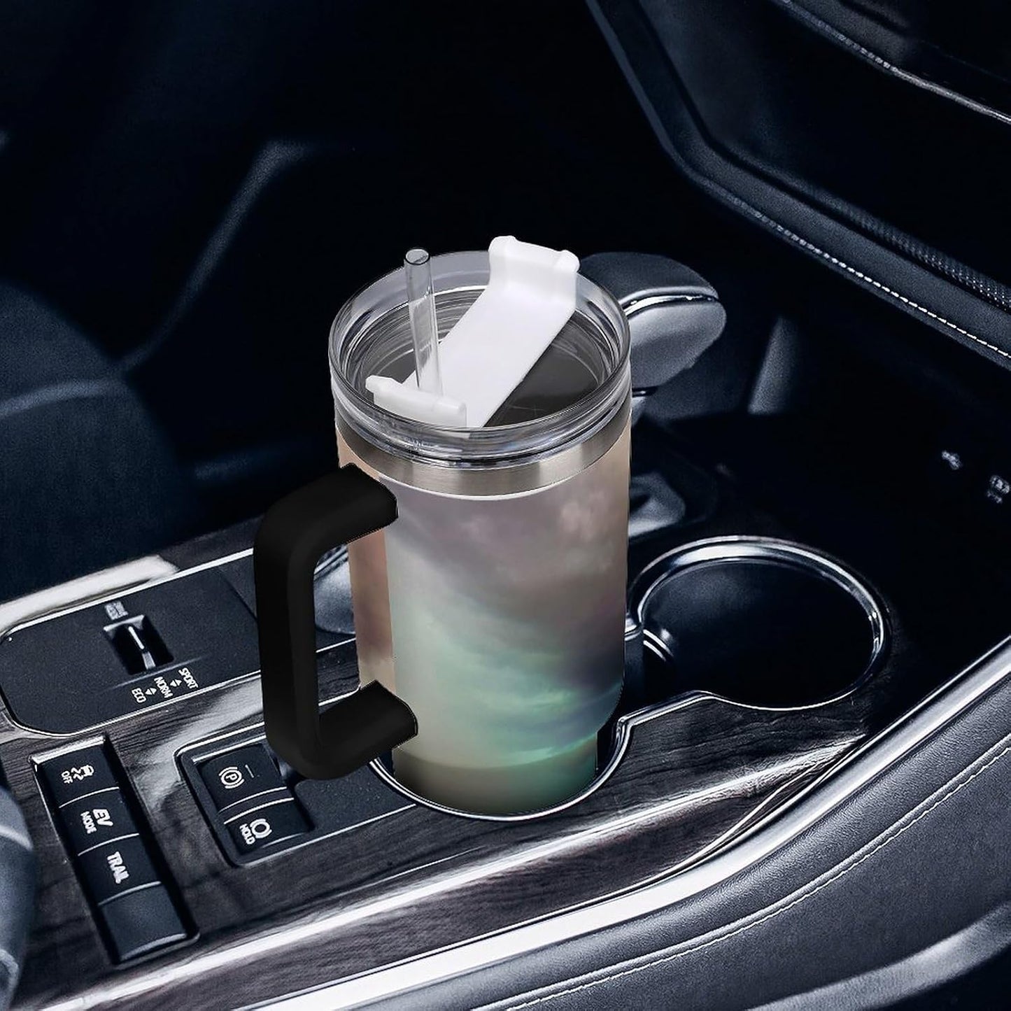 Space Constellation 304 Stainless Steel Double Wall Insulated Tumbler with Leakproof Slide Lid and Straw Large Capacity Travel Mug Black-Space Constellation