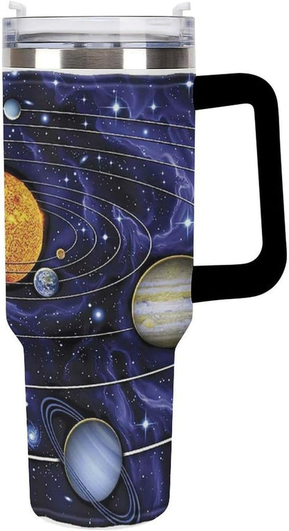 Space Constellation 304 Stainless Steel Double Wall Insulated Tumbler with Leakproof Slide Lid and Straw Large Capacity Travel Mug Black-Space Constellation