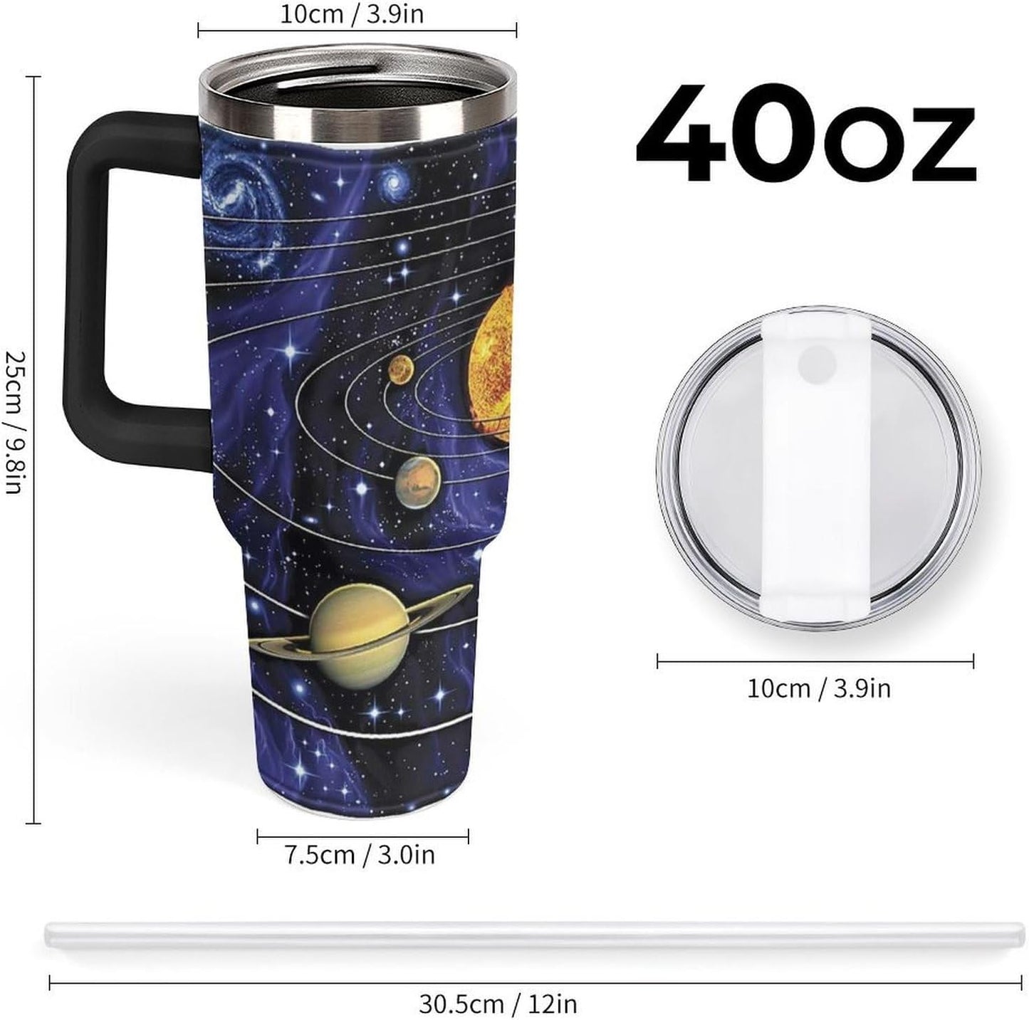 Space Constellation 304 Stainless Steel Double Wall Insulated Tumbler with Leakproof Slide Lid and Straw Large Capacity Travel Mug Black-Space Constellation