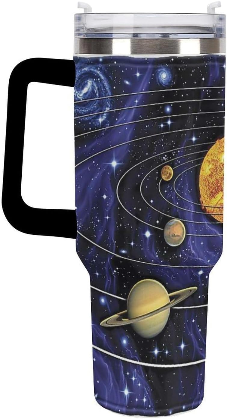 Space Constellation 304 Stainless Steel Double Wall Insulated Tumbler with Leakproof Slide Lid and Straw Large Capacity Travel Mug Black-Space Constellation
