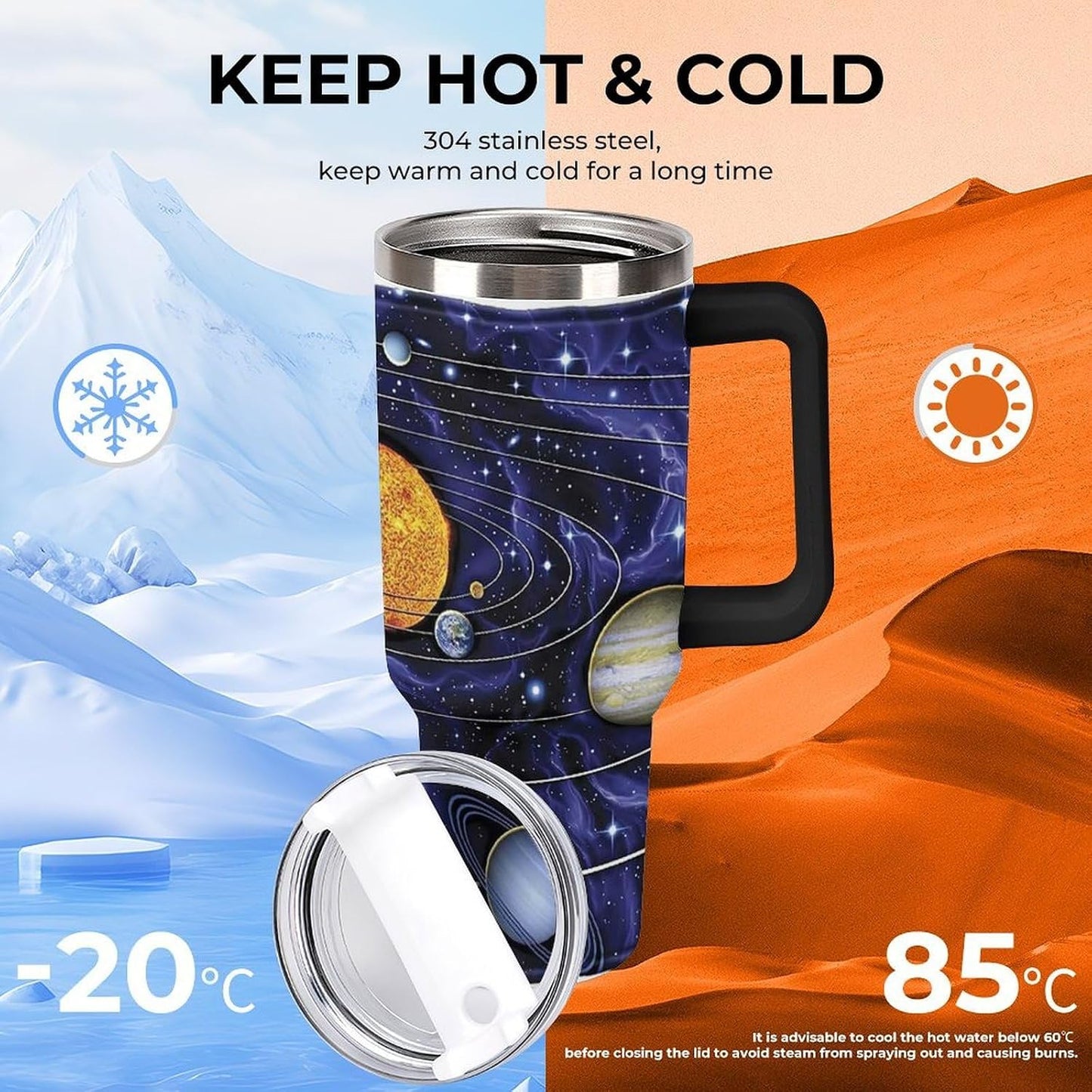 Space Constellation 304 Stainless Steel Double Wall Insulated Tumbler with Leakproof Slide Lid and Straw Large Capacity Travel Mug Black-Space Constellation