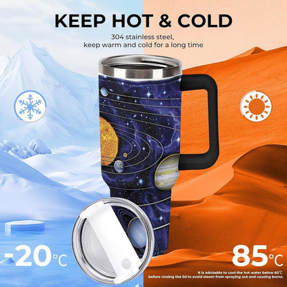 Space Constellation 304 Stainless Steel Double Wall Insulated Tumbler with Leakproof Slide Lid and Straw Large Capacity Travel Mug Black-Space Constellation