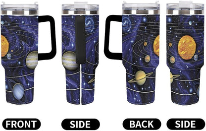 Space Constellation 304 Stainless Steel Double Wall Insulated Tumbler with Leakproof Slide Lid and Straw Large Capacity Travel Mug Black-Space Constellation