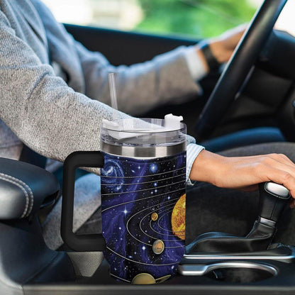 Space Constellation 304 Stainless Steel Double Wall Insulated Tumbler with Leakproof Slide Lid and Straw Large Capacity Travel Mug Black-Space Constellation