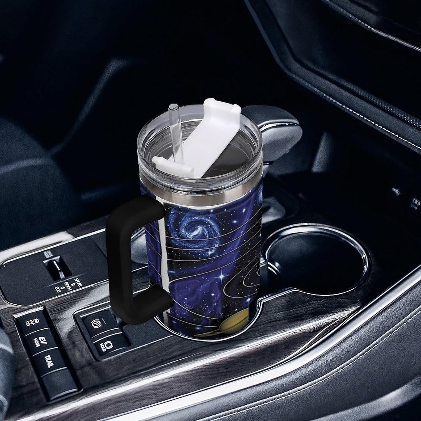 Space Constellation 304 Stainless Steel Double Wall Insulated Tumbler with Leakproof Slide Lid and Straw Large Capacity Travel Mug Black-Space Constellation