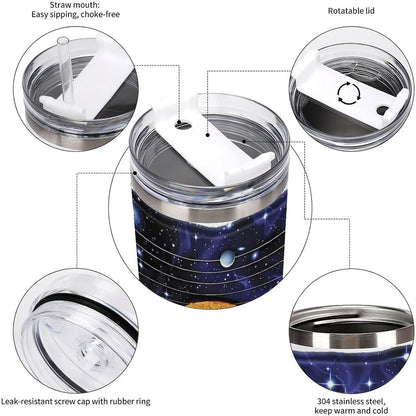 Space Constellation 304 Stainless Steel Double Wall Insulated Tumbler with Leakproof Slide Lid and Straw Large Capacity Travel Mug Black-Space Constellation