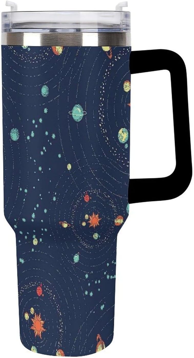 Space Constellation 304 Stainless Steel Double Wall Insulated Tumbler with Leakproof Slide Lid and Straw Large Capacity Travel Mug Black-Space Constellation