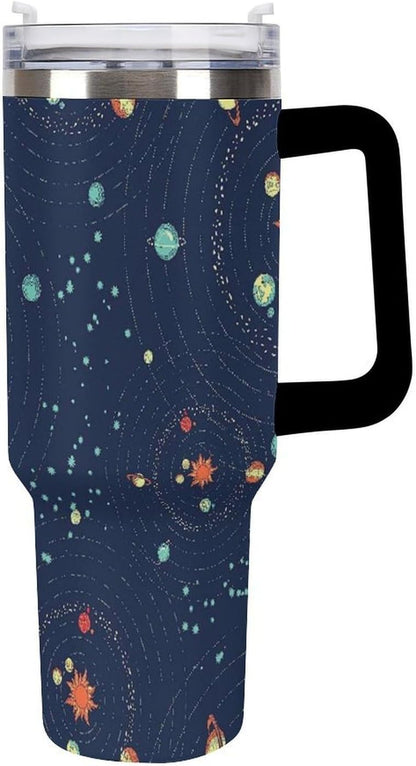Space Constellation 304 Stainless Steel Double Wall Insulated Tumbler with Leakproof Slide Lid and Straw Large Capacity Travel Mug Black-Space Constellation
