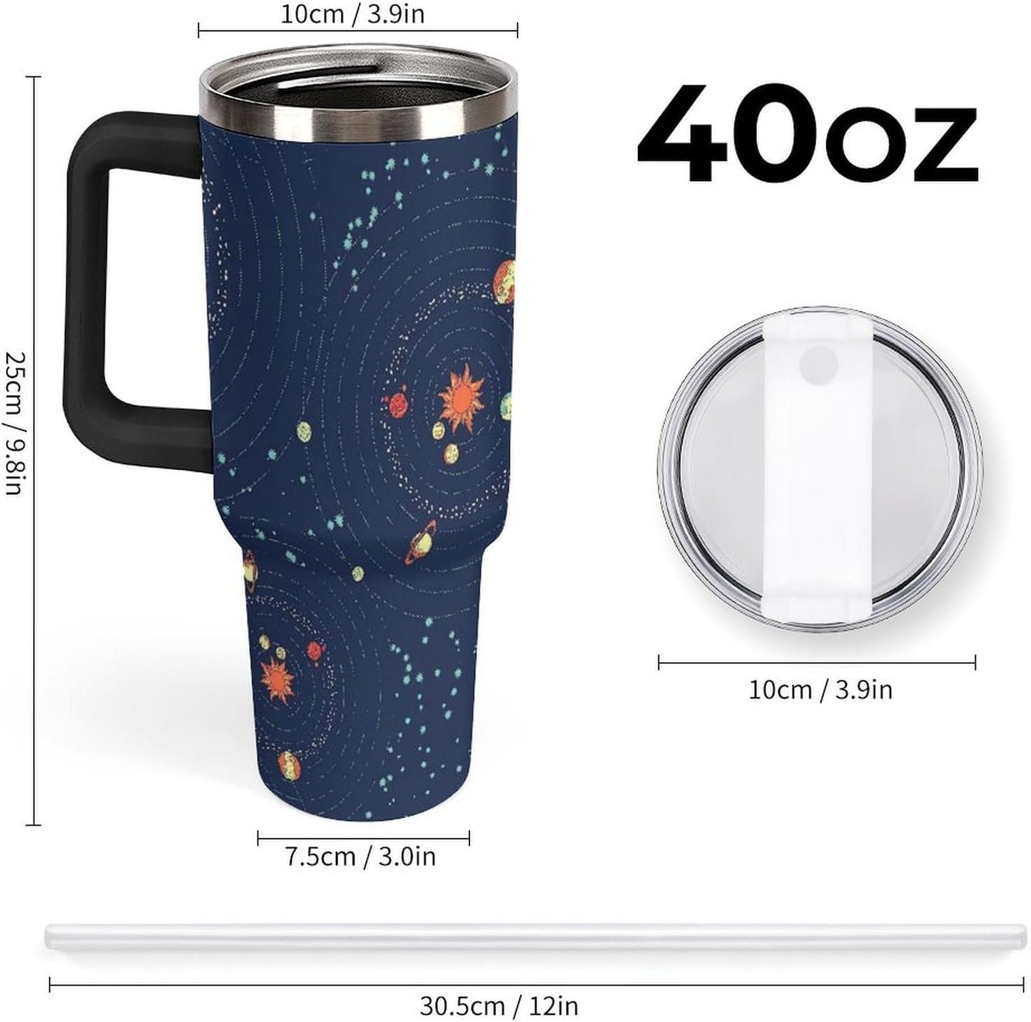 Space Constellation 304 Stainless Steel Double Wall Insulated Tumbler with Leakproof Slide Lid and Straw Large Capacity Travel Mug Black-Space Constellation