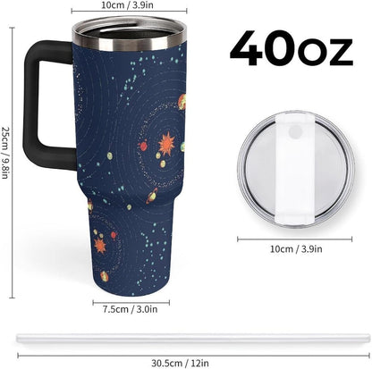 Space Constellation 304 Stainless Steel Double Wall Insulated Tumbler with Leakproof Slide Lid and Straw Large Capacity Travel Mug Black-Space Constellation