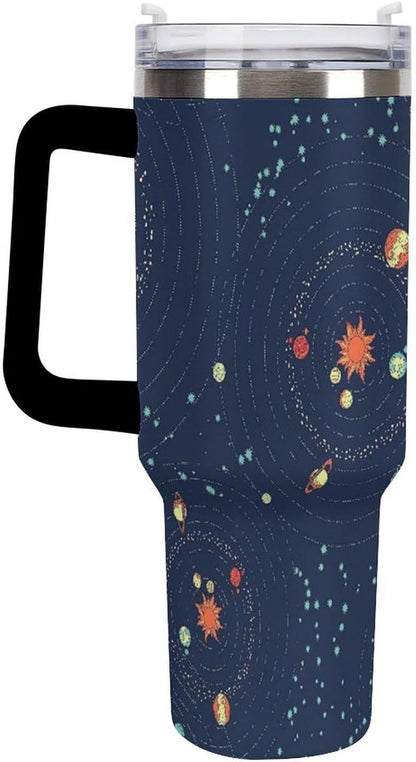 Space Constellation 304 Stainless Steel Double Wall Insulated Tumbler with Leakproof Slide Lid and Straw Large Capacity Travel Mug Black-Space Constellation