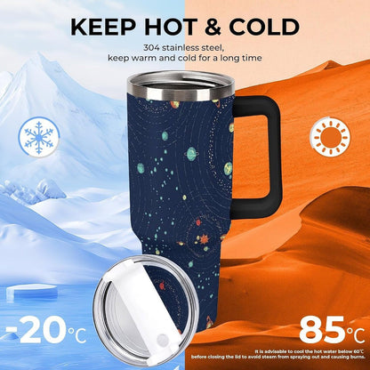 Space Constellation 304 Stainless Steel Double Wall Insulated Tumbler with Leakproof Slide Lid and Straw Large Capacity Travel Mug Black-Space Constellation