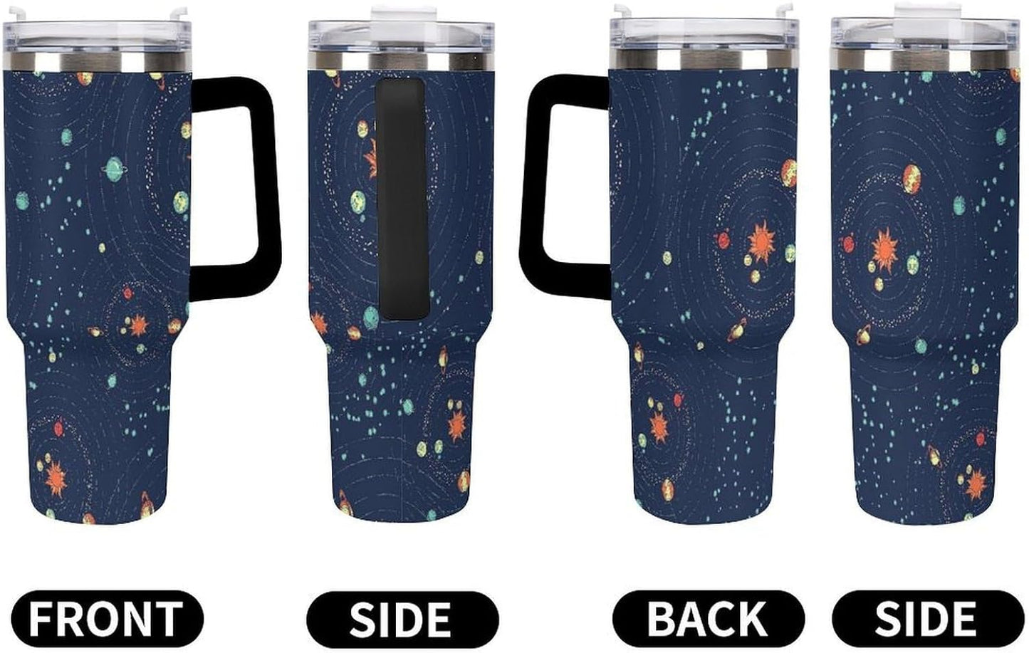 Space Constellation 304 Stainless Steel Double Wall Insulated Tumbler with Leakproof Slide Lid and Straw Large Capacity Travel Mug Black-Space Constellation