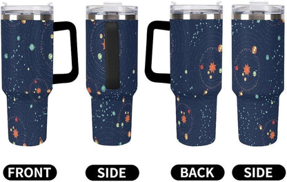 Space Constellation 304 Stainless Steel Double Wall Insulated Tumbler with Leakproof Slide Lid and Straw Large Capacity Travel Mug Black-Space Constellation