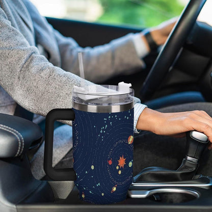 Space Constellation 304 Stainless Steel Double Wall Insulated Tumbler with Leakproof Slide Lid and Straw Large Capacity Travel Mug Black-Space Constellation