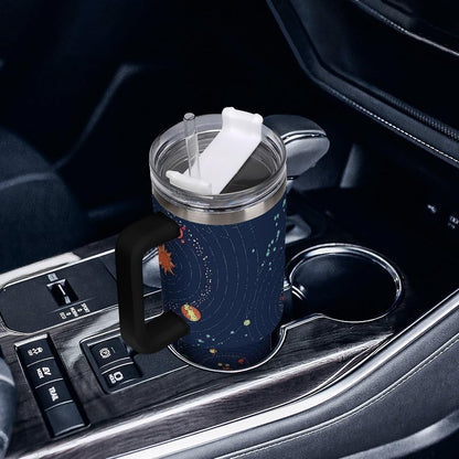 Space Constellation 304 Stainless Steel Double Wall Insulated Tumbler with Leakproof Slide Lid and Straw Large Capacity Travel Mug Black-Space Constellation