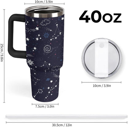 Space Constellation 304 Stainless Steel Double Wall Insulated Tumbler with Leakproof Slide Lid and Straw Large Capacity Travel Mug Black-Space Constellation