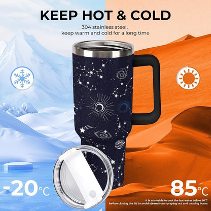 Space Constellation 304 Stainless Steel Double Wall Insulated Tumbler with Leakproof Slide Lid and Straw Large Capacity Travel Mug Black-Space Constellation