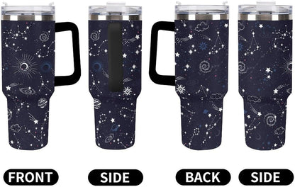 Space Constellation 304 Stainless Steel Double Wall Insulated Tumbler with Leakproof Slide Lid and Straw Large Capacity Travel Mug Black-Space Constellation