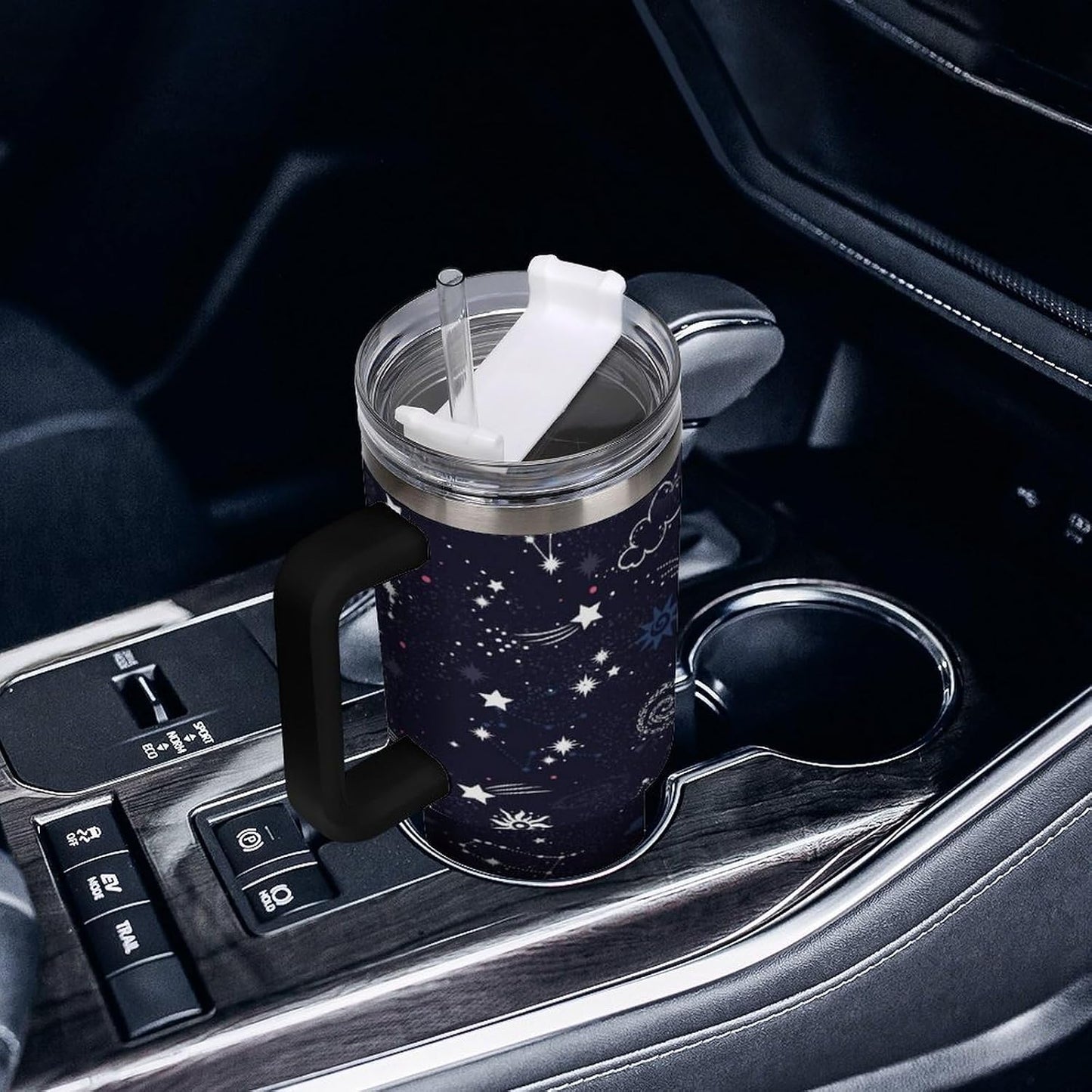 Space Constellation 304 Stainless Steel Double Wall Insulated Tumbler with Leakproof Slide Lid and Straw Large Capacity Travel Mug Black-Space Constellation