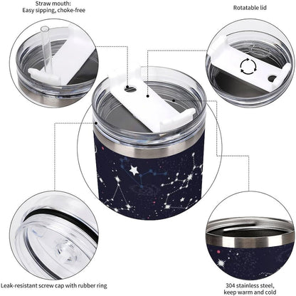 Space Constellation 304 Stainless Steel Double Wall Insulated Tumbler with Leakproof Slide Lid and Straw Large Capacity Travel Mug Black-Space Constellation