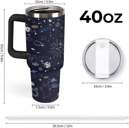 Space Constellation 304 Stainless Steel Double Wall Insulated Tumbler with Leakproof Slide Lid and Straw Large Capacity Travel Mug Black-Space Constellation