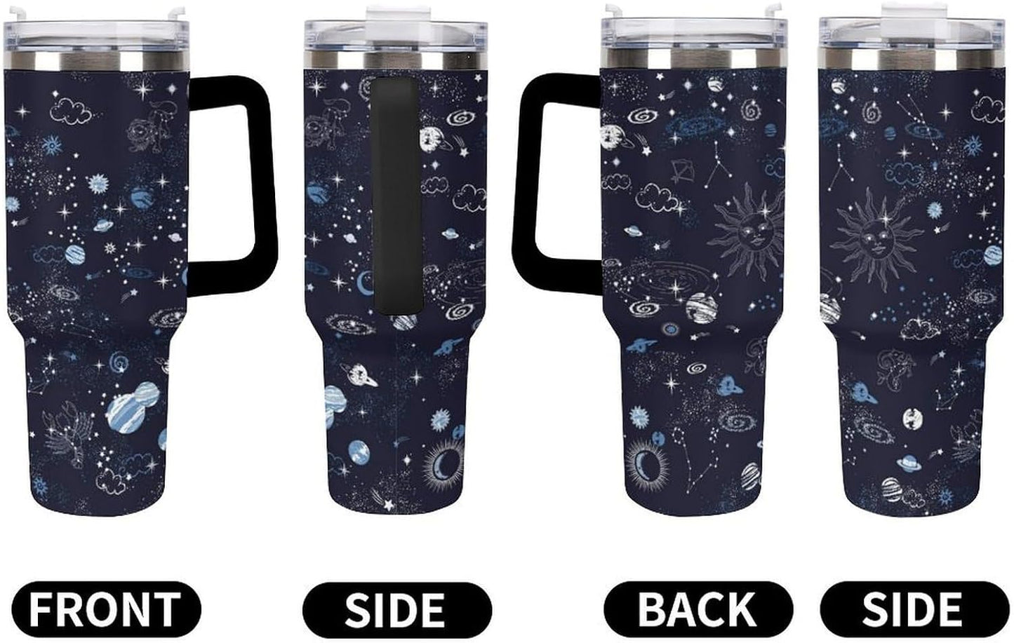 Space Constellation 304 Stainless Steel Double Wall Insulated Tumbler with Leakproof Slide Lid and Straw Large Capacity Travel Mug Black-Space Constellation