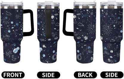 Space Constellation 304 Stainless Steel Double Wall Insulated Tumbler with Leakproof Slide Lid and Straw Large Capacity Travel Mug Black-Space Constellation