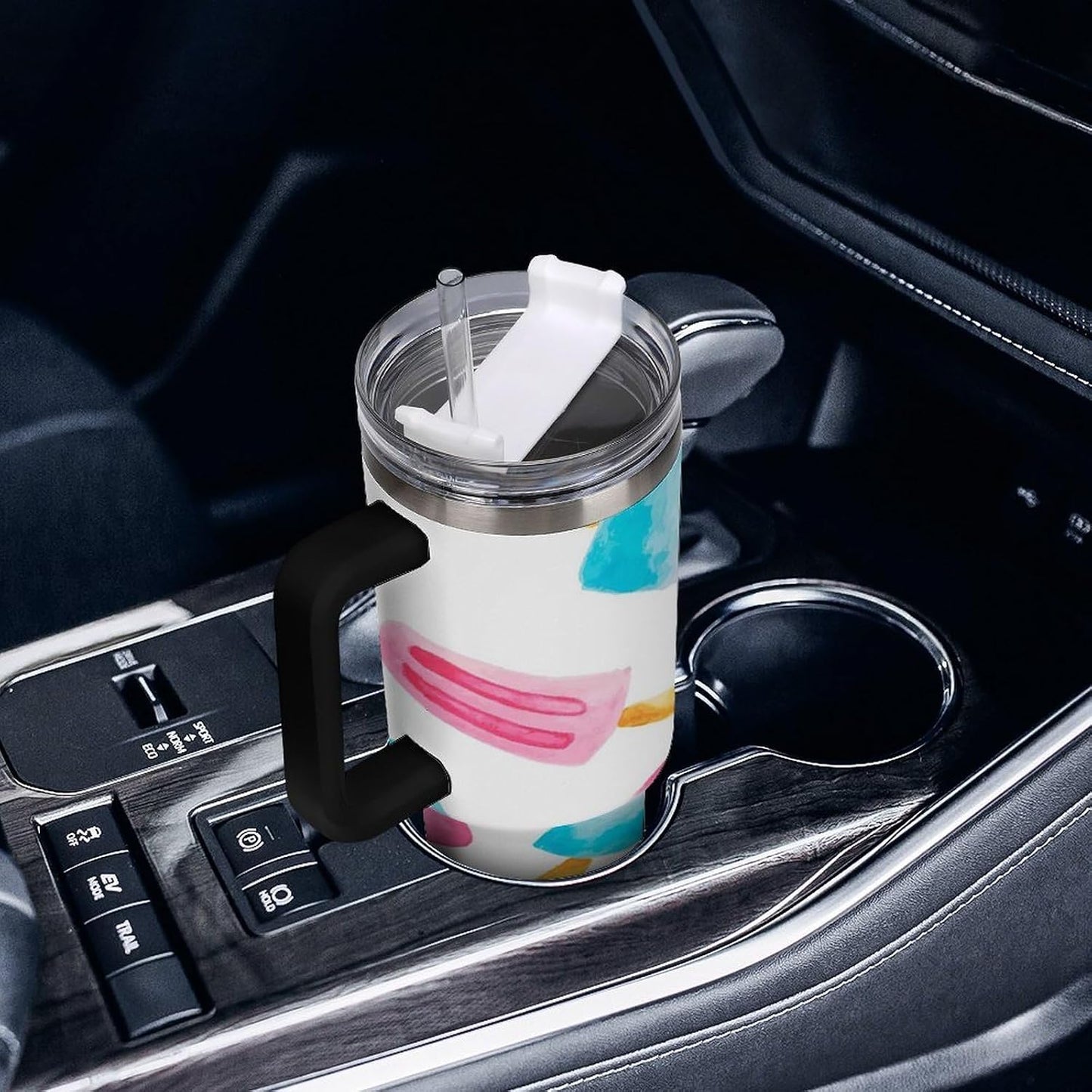 Space Constellation 304 Stainless Steel Double Wall Insulated Tumbler with Leakproof Slide Lid and Straw Large Capacity Travel Mug Black-Space Constellation