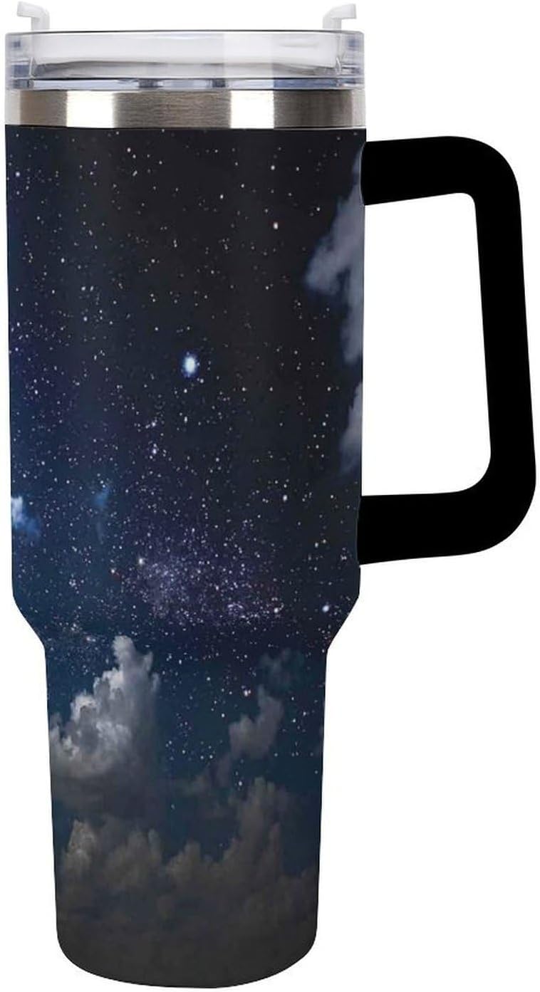 Space Constellation 304 Stainless Steel Double Wall Insulated Tumbler with Leakproof Slide Lid and Straw Large Capacity Travel Mug Black-Space Constellation
