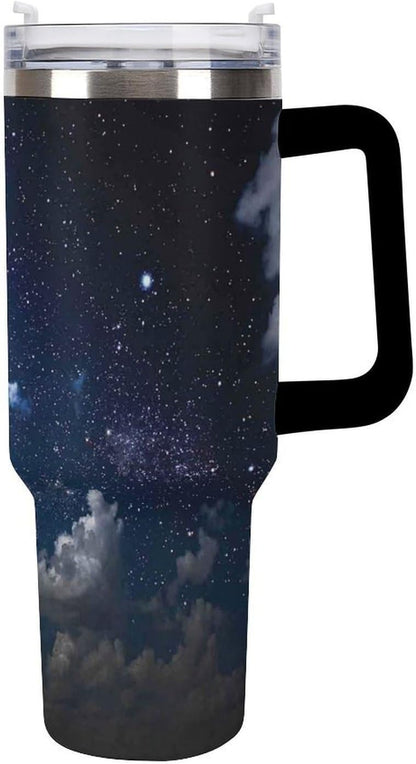 Space Constellation 304 Stainless Steel Double Wall Insulated Tumbler with Leakproof Slide Lid and Straw Large Capacity Travel Mug Black-Space Constellation
