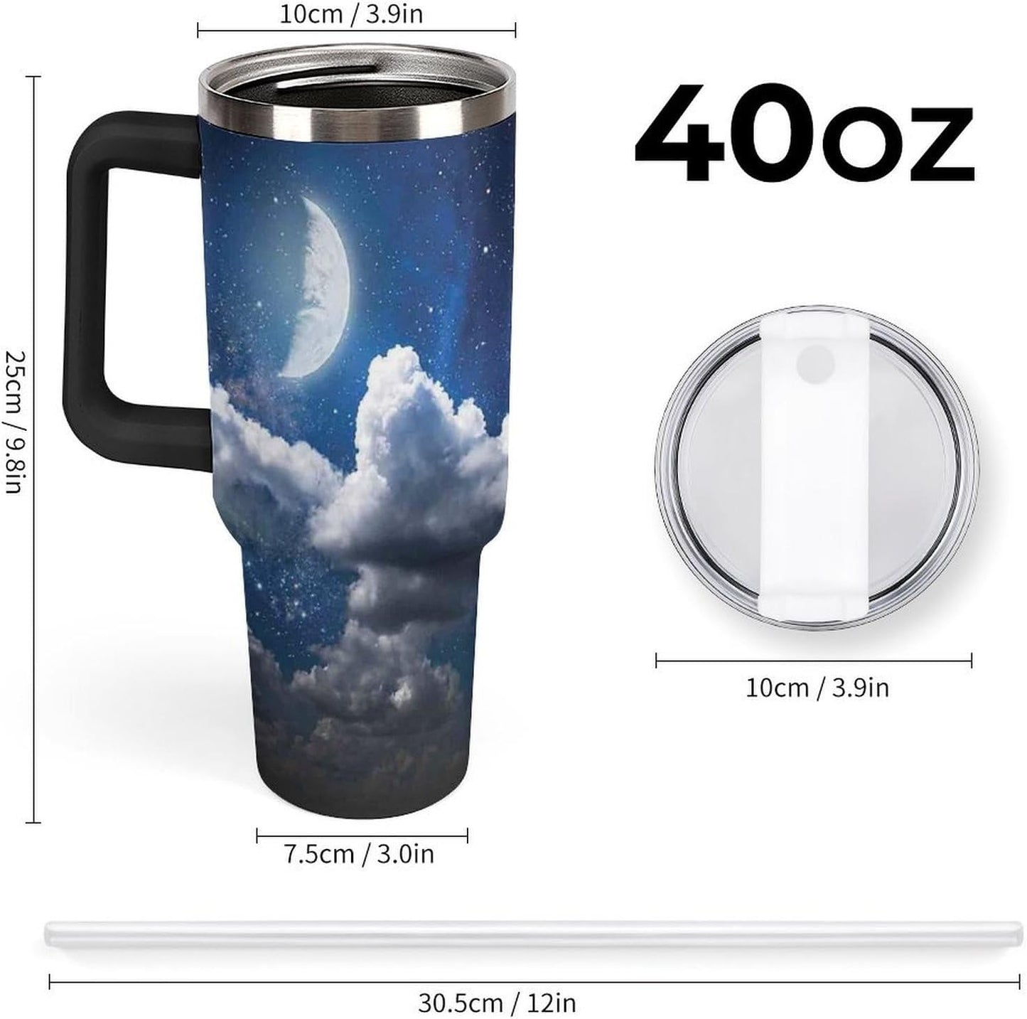 Space Constellation 304 Stainless Steel Double Wall Insulated Tumbler with Leakproof Slide Lid and Straw Large Capacity Travel Mug Black-Space Constellation