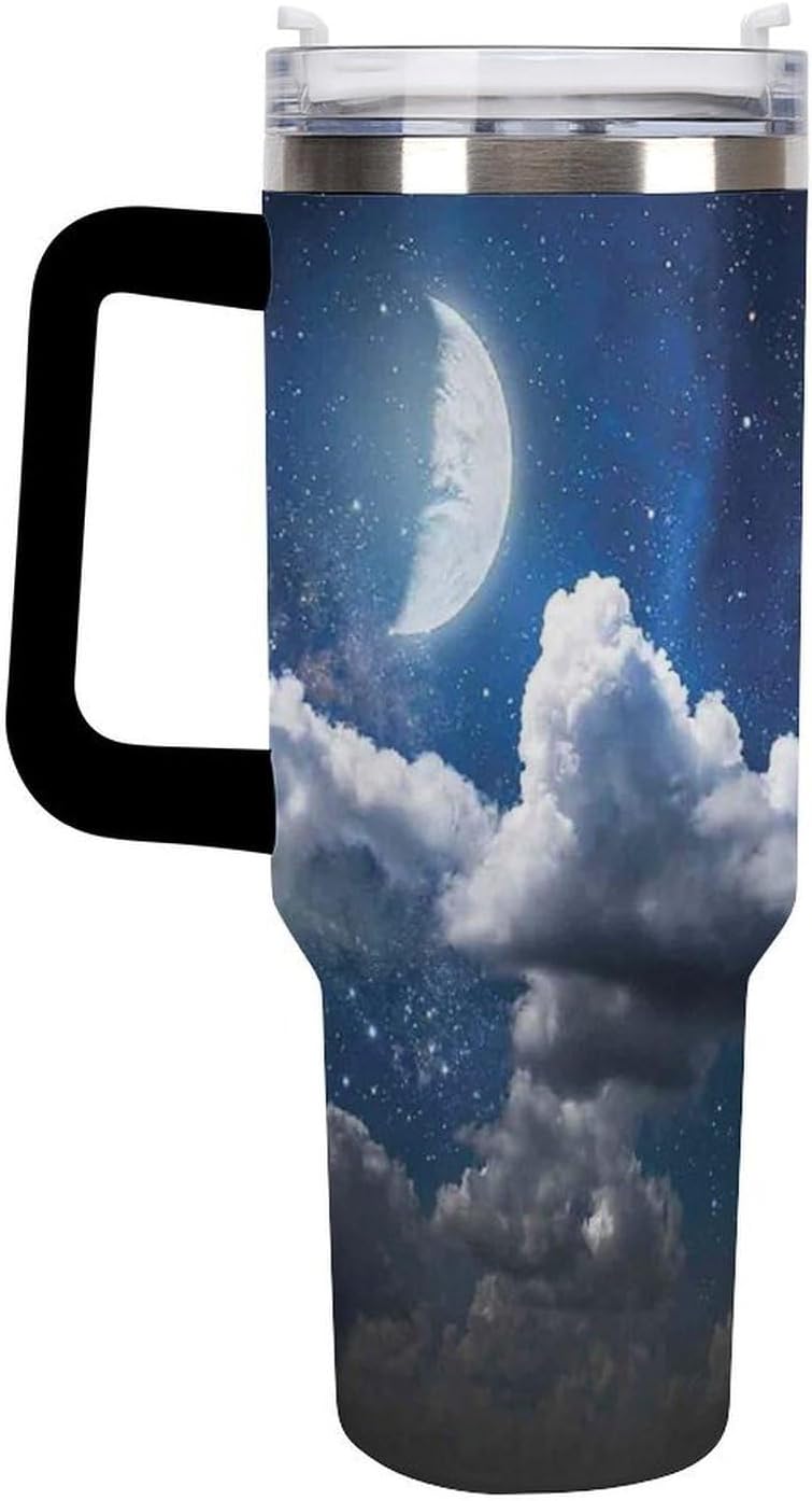 Space Constellation 304 Stainless Steel Double Wall Insulated Tumbler with Leakproof Slide Lid and Straw Large Capacity Travel Mug Black-Space Constellation