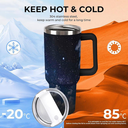 Space Constellation 304 Stainless Steel Double Wall Insulated Tumbler with Leakproof Slide Lid and Straw Large Capacity Travel Mug Black-Space Constellation