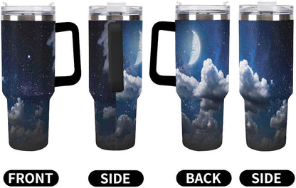 Space Constellation 304 Stainless Steel Double Wall Insulated Tumbler with Leakproof Slide Lid and Straw Large Capacity Travel Mug Black-Space Constellation