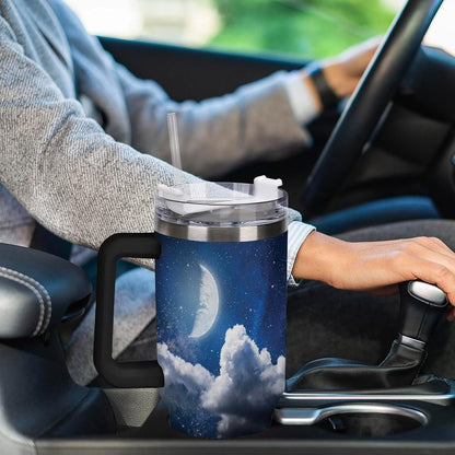 Space Constellation 304 Stainless Steel Double Wall Insulated Tumbler with Leakproof Slide Lid and Straw Large Capacity Travel Mug Black-Space Constellation