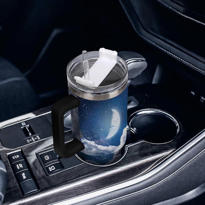 Space Constellation 304 Stainless Steel Double Wall Insulated Tumbler with Leakproof Slide Lid and Straw Large Capacity Travel Mug Black-Space Constellation