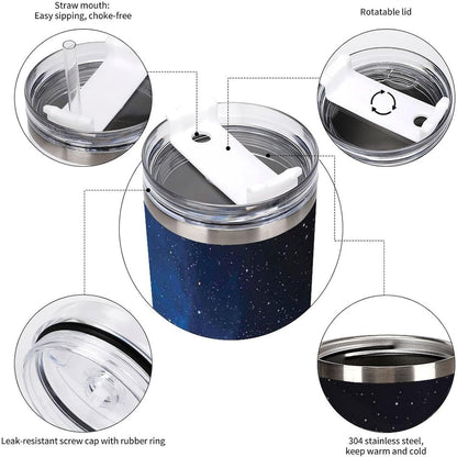 Space Constellation 304 Stainless Steel Double Wall Insulated Tumbler with Leakproof Slide Lid and Straw Large Capacity Travel Mug Black-Space Constellation